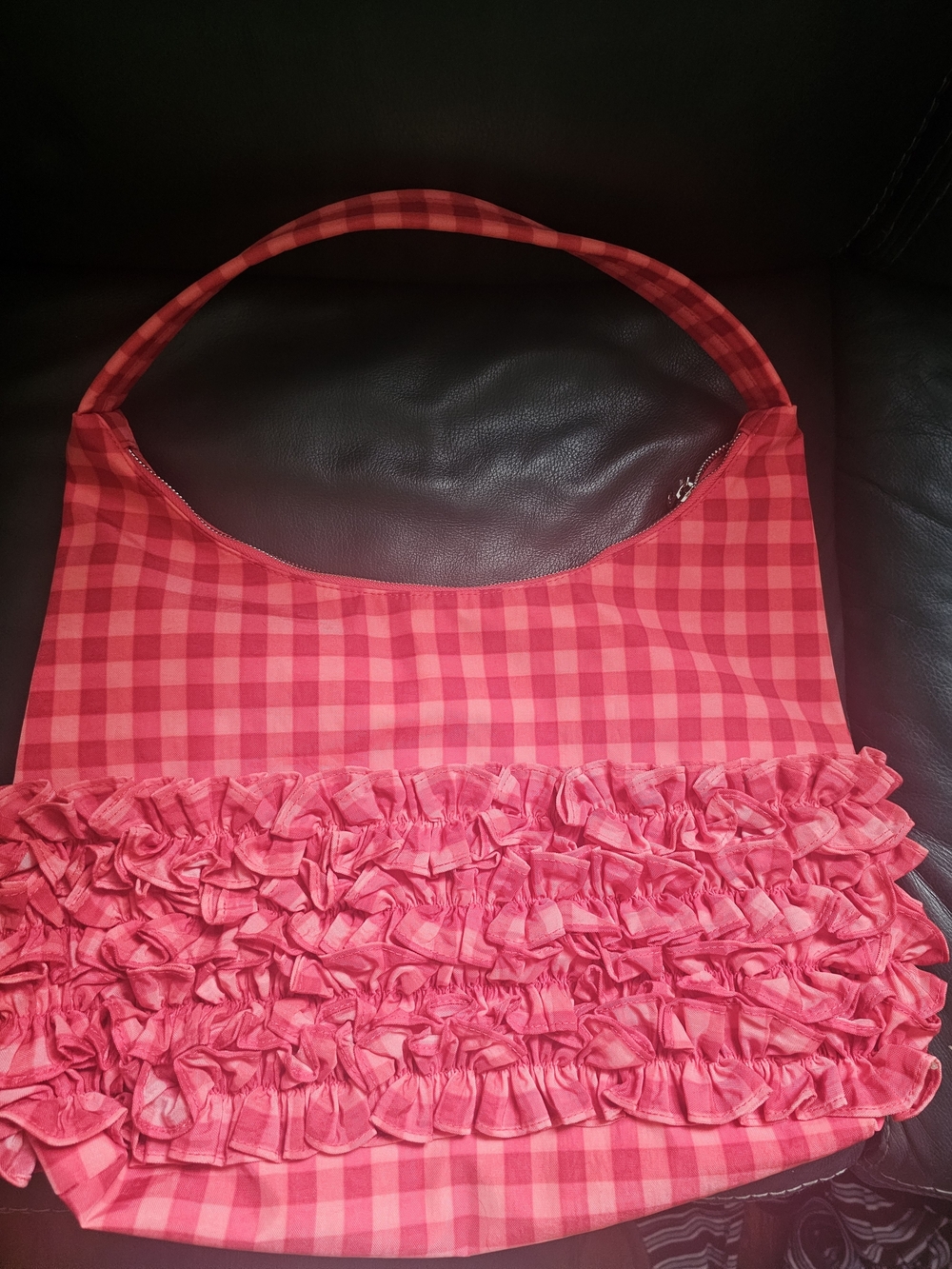 BAGGU Molly Goddard Ruffle Shoulder Bag Gingham Ruffle Shoulder Bag in Pink NWT - Picture 3 of 6